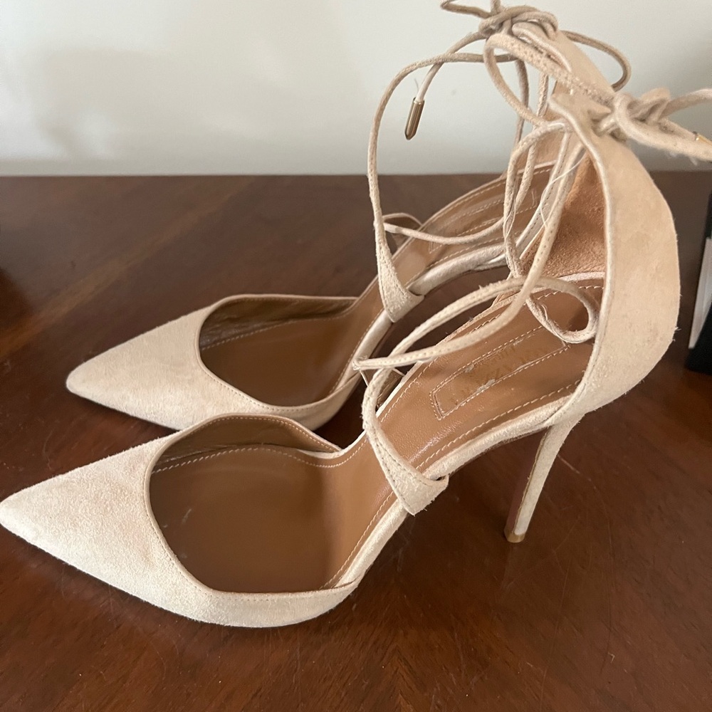 Aquazzura Matilde Crisscross Suede 105mm Pump Nude SIZE 8.5